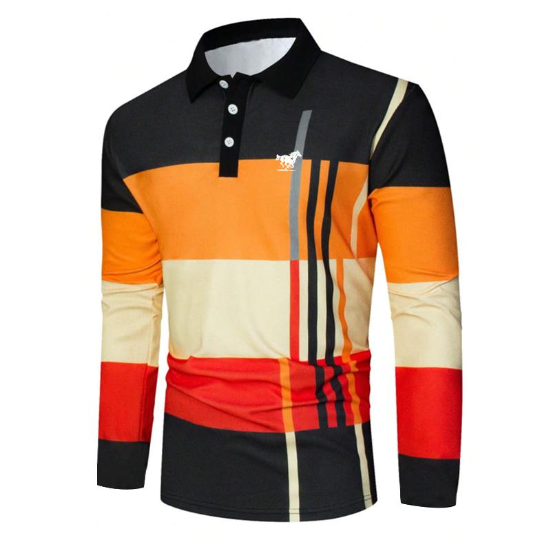 100% Polyester Frühling Herbst Herren Neu Langarm Knopf Polohemd Herren Mode Sport Golf Polohemd Tops