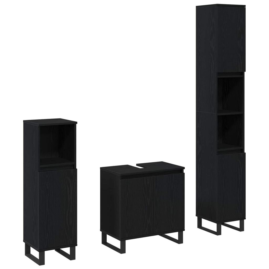 Wall Mounted Bathroom Furniture Set 3 pcs Black Oak Effect