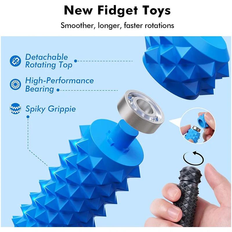 3D Printed Pain Stim Fidget Toys Rotating Spiky Grippie Sensory Input Anxiety Autism Office Travel Novelty Toy Spike Roller