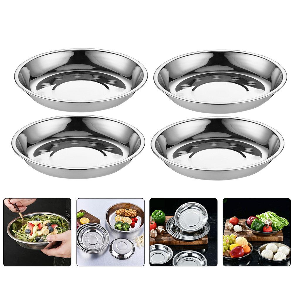 6 Pcs Fruit Tray Stainless Steel Disc Plate Dessert Storage Silver Barbecue Round Dish Travel