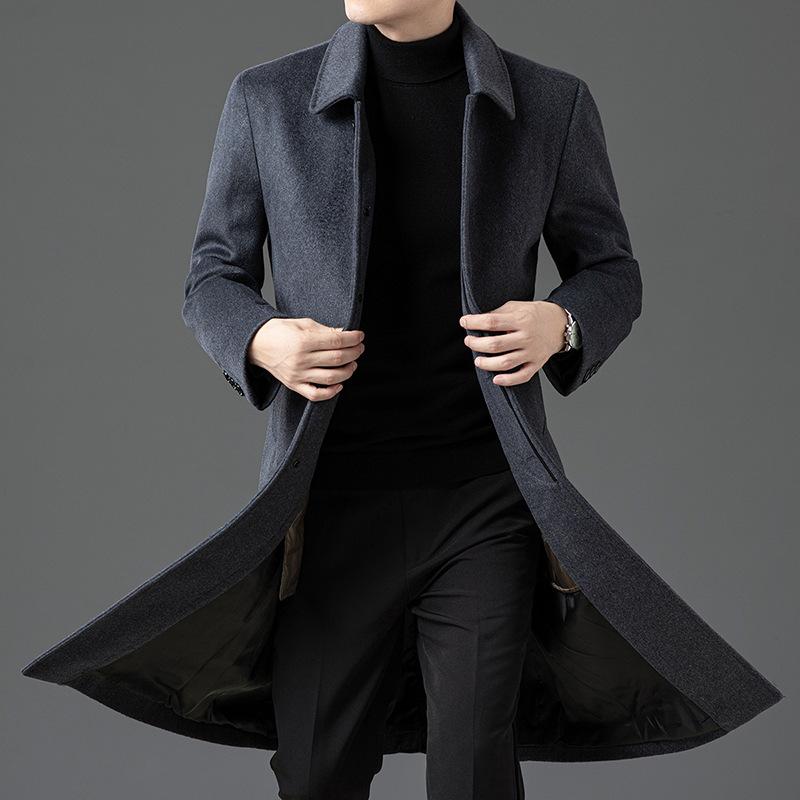 Men's Autumn and Winter New Fashionable Simple Medium and Long Woolen Coat
