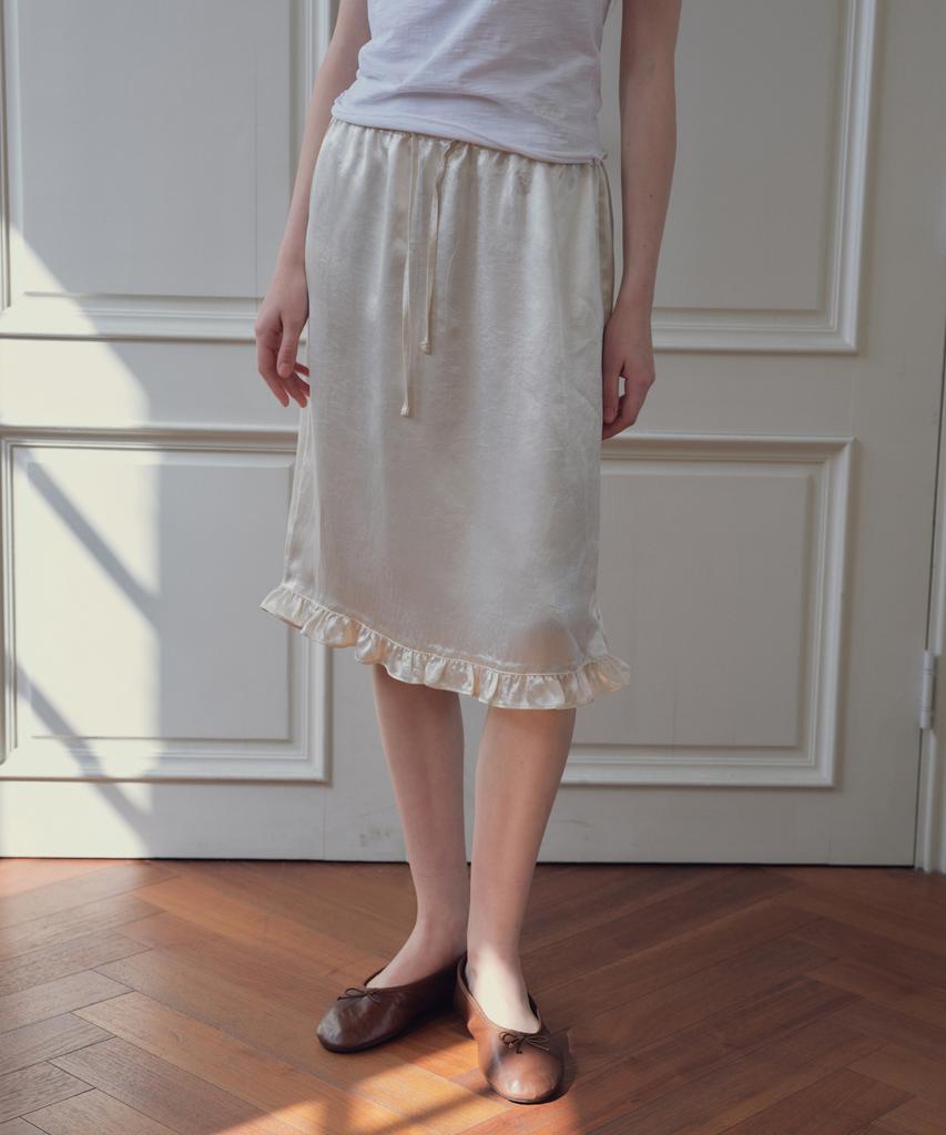 Cita Frill Detail Satin Midi Skirt_Cts630(Ivory)