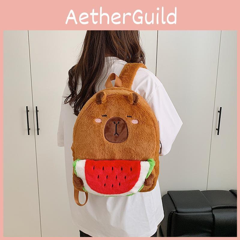 Watermelon Pattern Orange Kids Backpack Plush Internal Storage School Casual