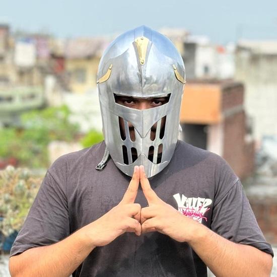 Visor of Aegis Prime Handcrafted Medieval Knight Helmet with Golden Accents for , Cosplay Collectors