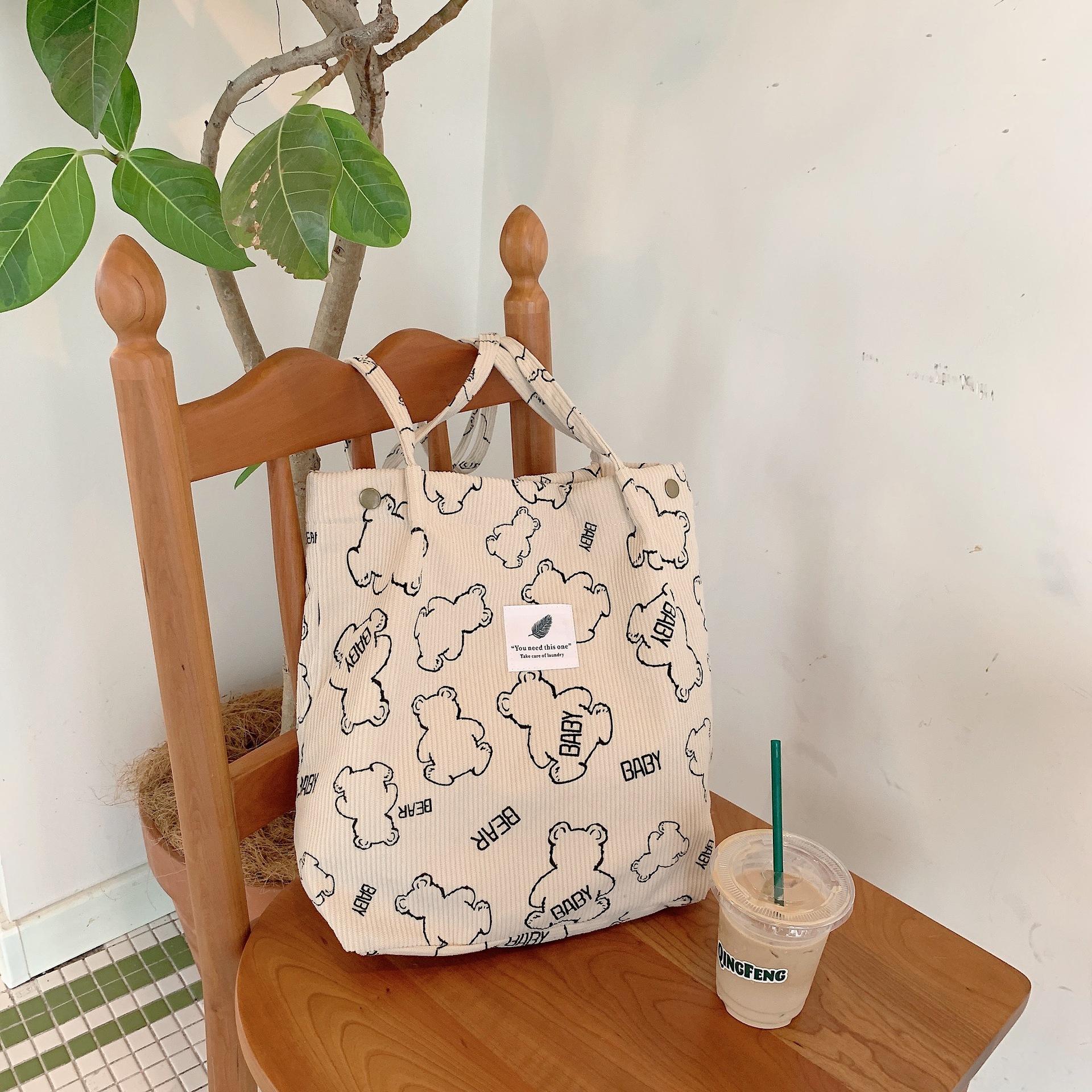 

Осенняя сумка через плечо с рисунком из мультфильма, новая вельветовая сумка для школьников с японским медведем, симпатичная холщовая сумка