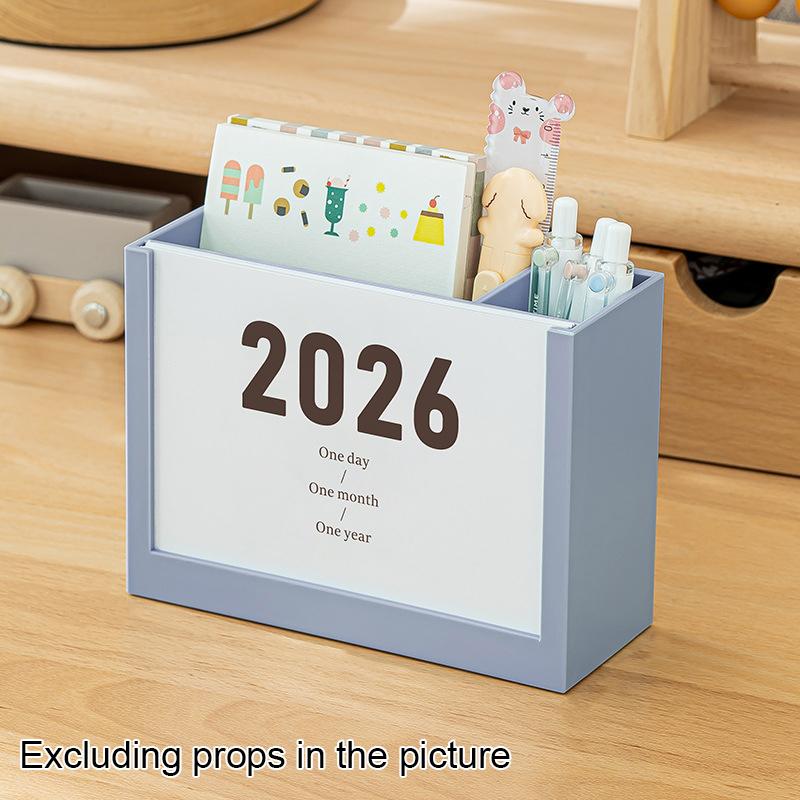 

1 шт. Украшение Компактный 2026 Креативный Пластиковый Прочный Календарь Функциональное Хранение Эстетичный Подставка для ручек Организованный синий