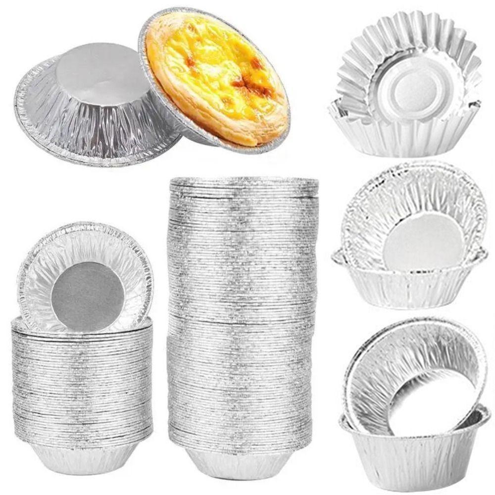 100Pcs Round Tart Pan Disposable Pie Tin Cake Mold Shell Egg Tart Mould  Baking Cup