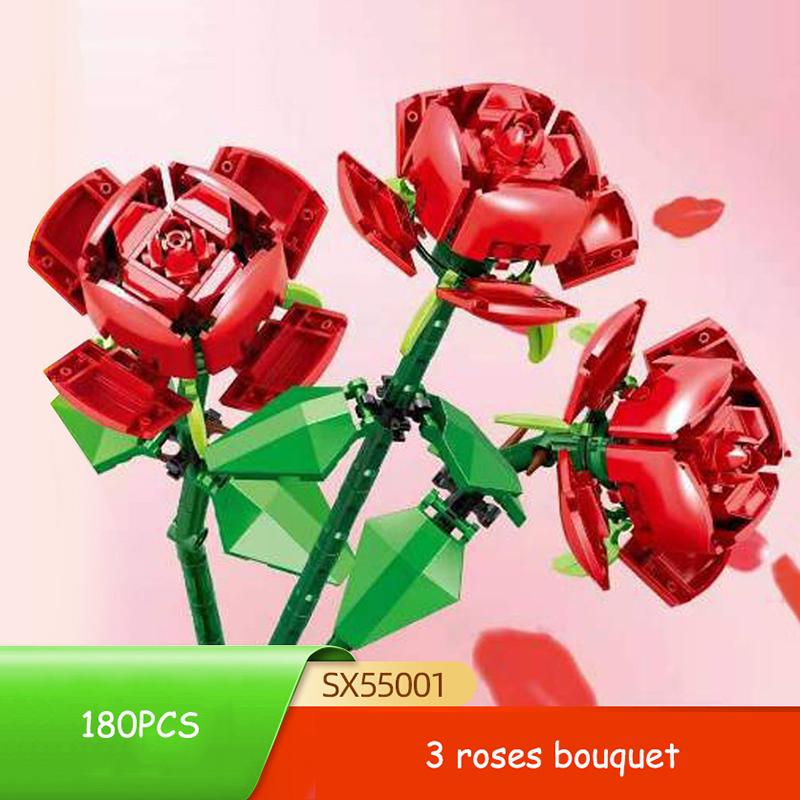 Set Da Costruzione 3 Fiori E Piante, Mini Blocchi Per Bouquet Fai Da Te, Decorazione Casa Per Adulti E Bambini
