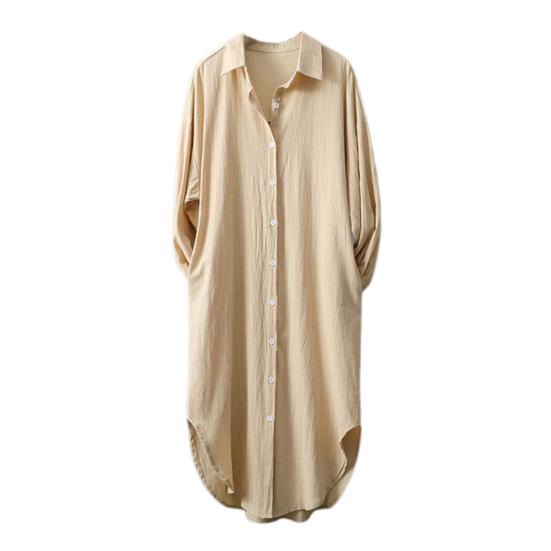 Women Shirt Lapel Long Sleeve Single Breasted Shirt Solid Color Loose Fit Mid-length Shirt Sunscreen Casual Shirt