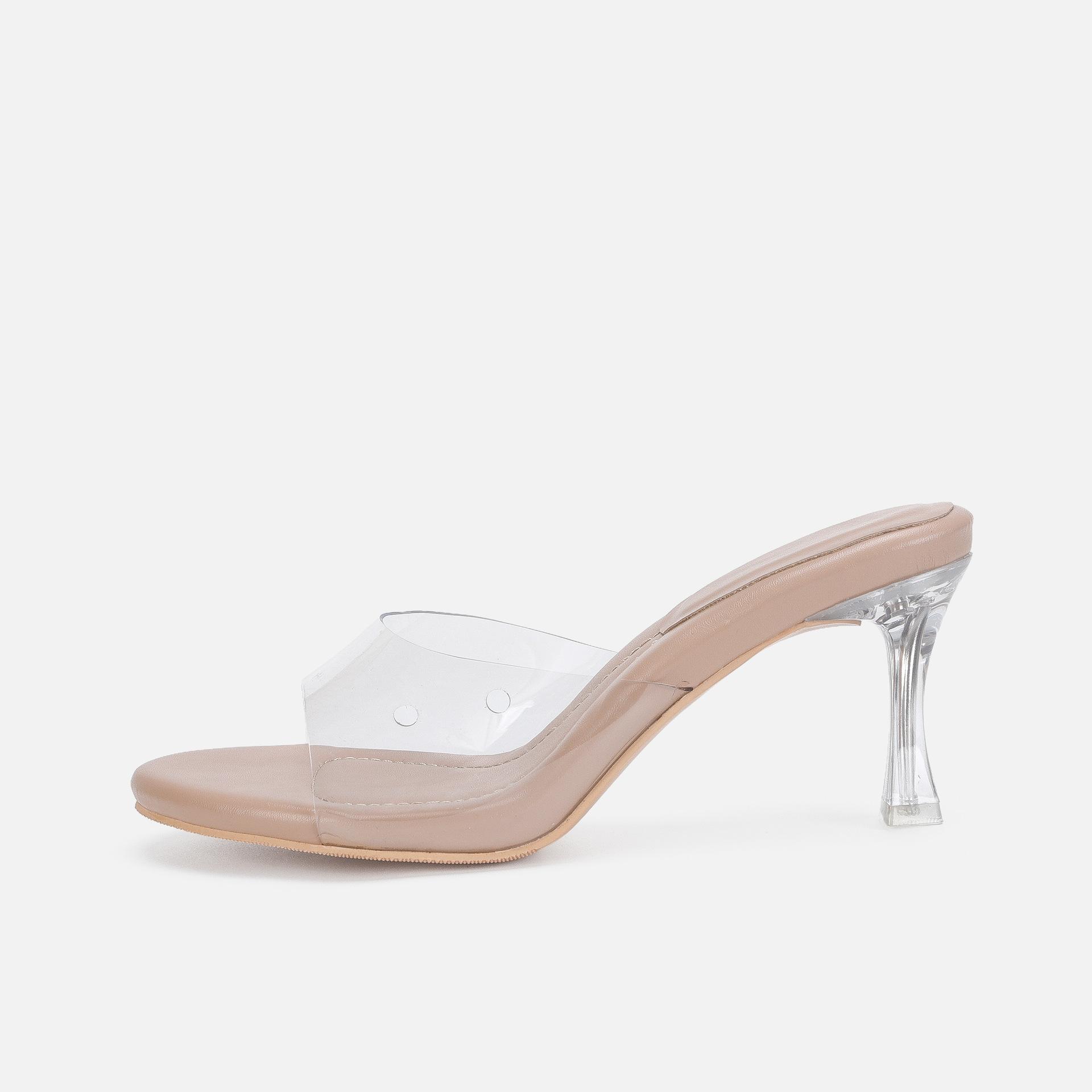 

Fashion Stiletto sandals women, simple crystal transparent, high heel slippers 34