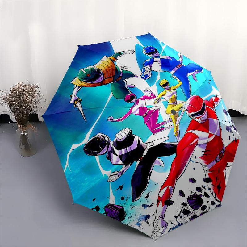 1pc Power Rangers Automatic Opening Folding Umbrella with 8-Bone Iron Frame, Portable Outdoor for Fans, Travelers, Everyday Use, and Gift Giving.T002