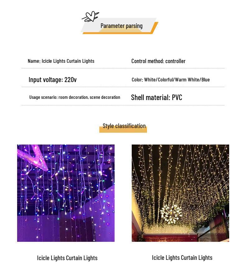 Starry Sky Waterproof Icicle Curtain Fairy Lights for Outdoor Decoration