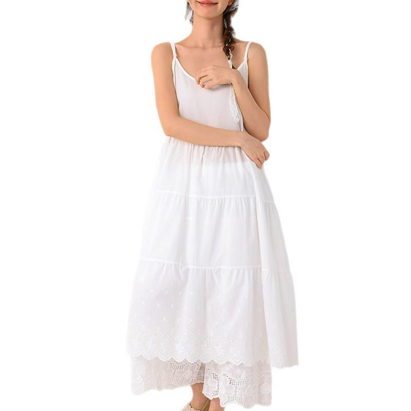 Women's Forest Style Embroidered Layered Lace Long Dress
