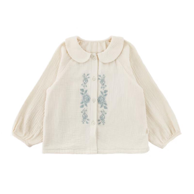 Girls  Peter Pan Collar Floral Lantern Sleeve Cotton Shirt 120