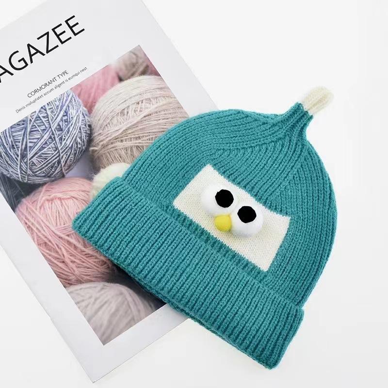 Baby Hat Cute Bear Knitted Ear Hat Children's Winter Thickened Warm Wool Hat Korean Version of Infant Hat