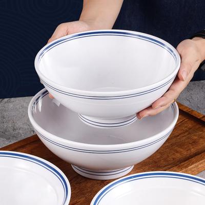 Blue Edged Melamine Ramen and Noodle Bowl - Imitation Porcelain 