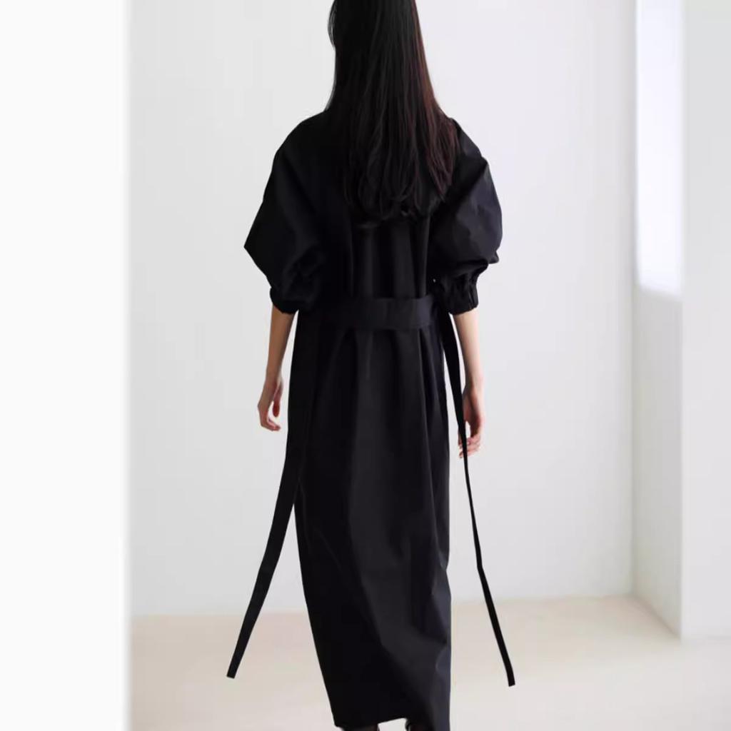 New Long-sleeved Cotton Shirt Dress for Women Mid-length Korean Style Waist-cinching Lace-up Temperament Plus Size Shirt Skirt