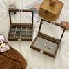 Glass Lid Jewelry Organizer Square Jewelry Display Tray Ring Case Wooden Jewelry Box  Women Gift