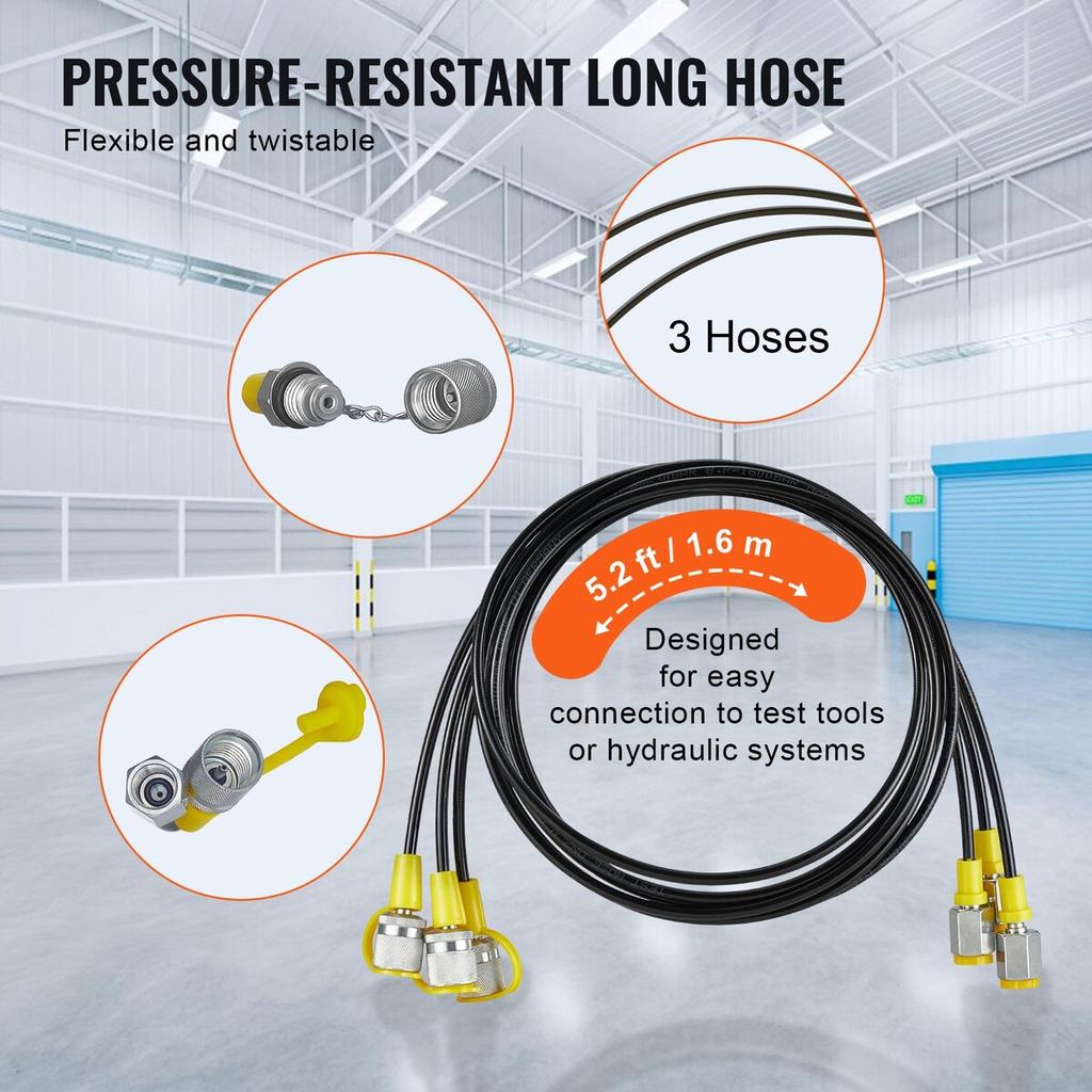 Hydraulic Pressure Test Kit, 250/400/600bar, 3 Gauges 9 Test Couplings 3 Test Hoses, Excavator Hydraulic Test Gauge Set with Portable Carrying Case