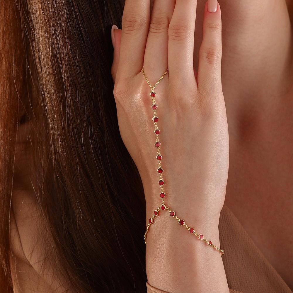 Fairy Colorful Rhinestone Connected Finger Bracelet For Women Versatile Multi Layer Hand Chain Jewelry silver plated красный