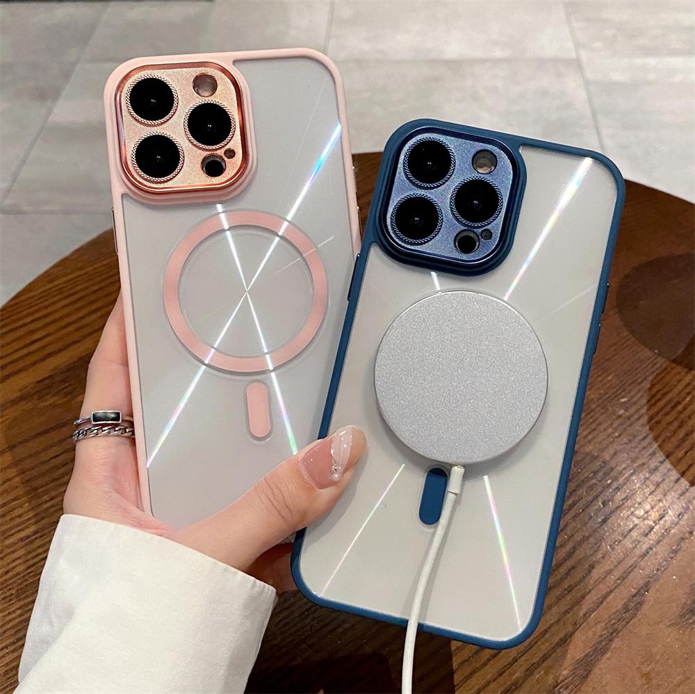 Aurora Laser Magnetic Clear Case For iPhone 15 14 Plus 13 11 12 Pro Max For Magsafe Wireless Charge CD Pattern Transparent Cover