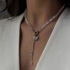 Fashion Vintage Sexy Ceramic Heart Pendant Necklace for Women Female Boho Geometric Baroque Double-layer Crystal Chain Jewelry