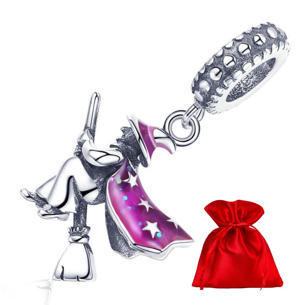 Silver witch on a broom pendant, silver 925 beads
