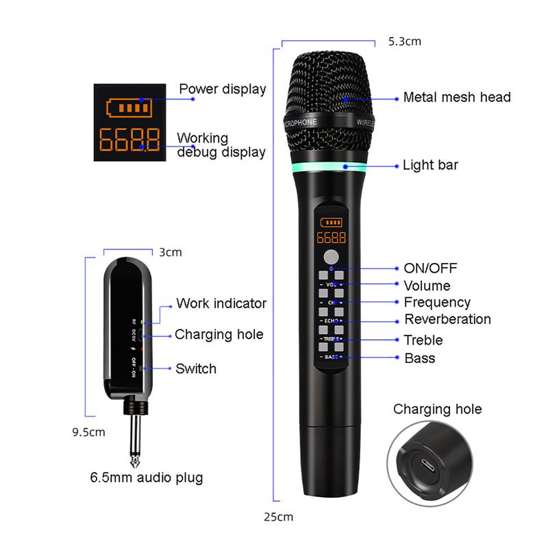 Professional Wireless Microphone Handheld Bluetooth Karaoke Mic Recording Studio Home Party Singing for Car Speaker Church Show