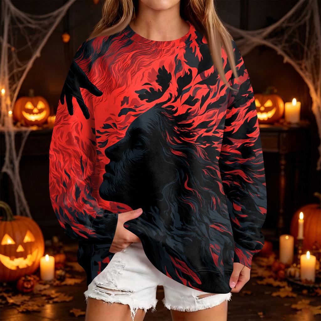 Women's Fashion Casual Halloween Print Round Neck Sweatshirt