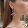 Vintage Texturierte Bunte Ellipse Mehrschichtige Hängeohrringe Für Frauen Modeschmuck Feiertagsparty Geschenke