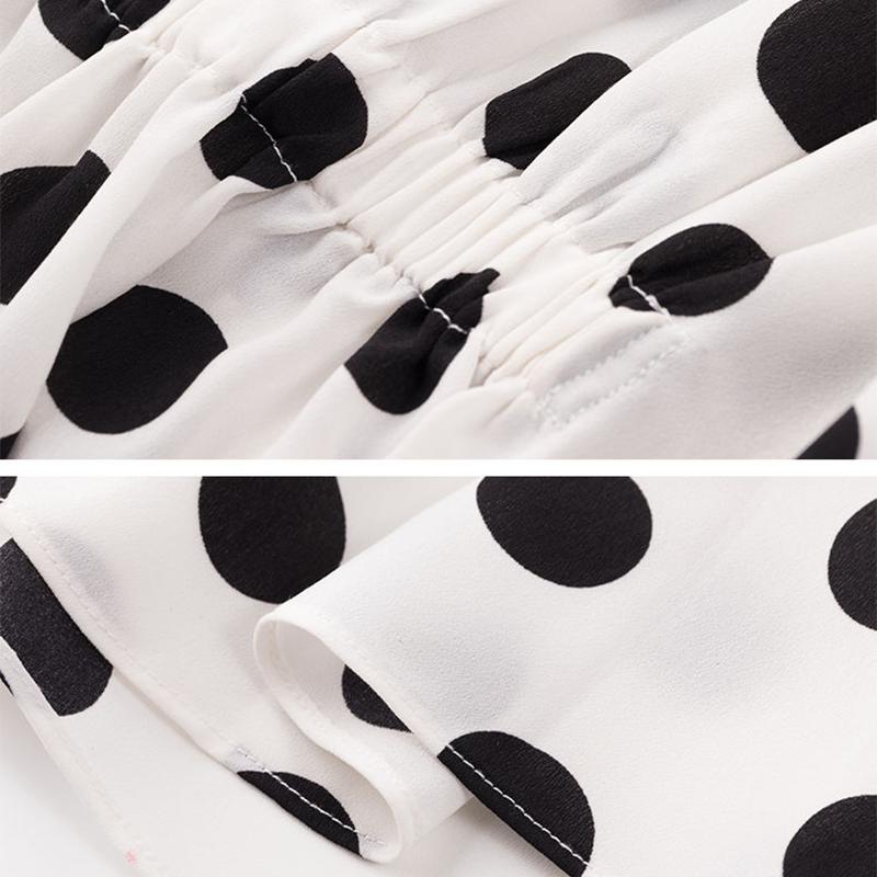 Spring and Autumn Ladies Chiffon Shirt Polka Dot Cover Belly Summer Ruffled Waist Blouse Western Style Small Shirt