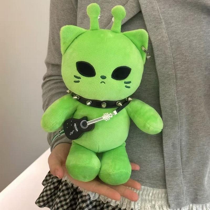 Peluche Kawaii Gatto Alieno 25cm Bambola Gattino Verde Animale Morbido Imbottito Gatto Spaziale Peluche Regalo di Compleanno Natale per Ragazza Ragazzo