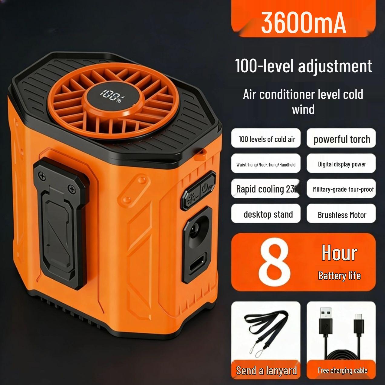 

Portable Waist & Neck Fan - Strong Wind, Long Battery Life, Summer Cooling, Rechargeable 72*84*60mm оранжевый