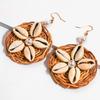 Women Fashion Bohemian Style Rattan Shell Pearl Charm Dangle Earrings Drop Earrings