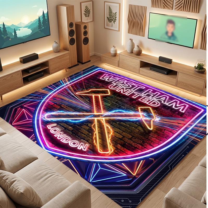West Ham United Football Print Crystal Velvet Rug, Comfortable Water Absorbent Non Slip Indoor Floor Carpet