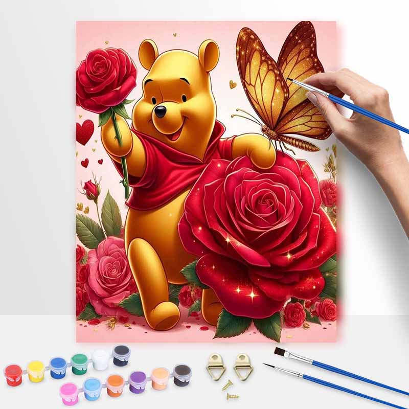 Disney Winnie Rose Butterfly Oil Paint Hand Painting Kit Decoration Classic Style Home Decor Romantic Painting Canvas Wall Art Supplies 20x30cm