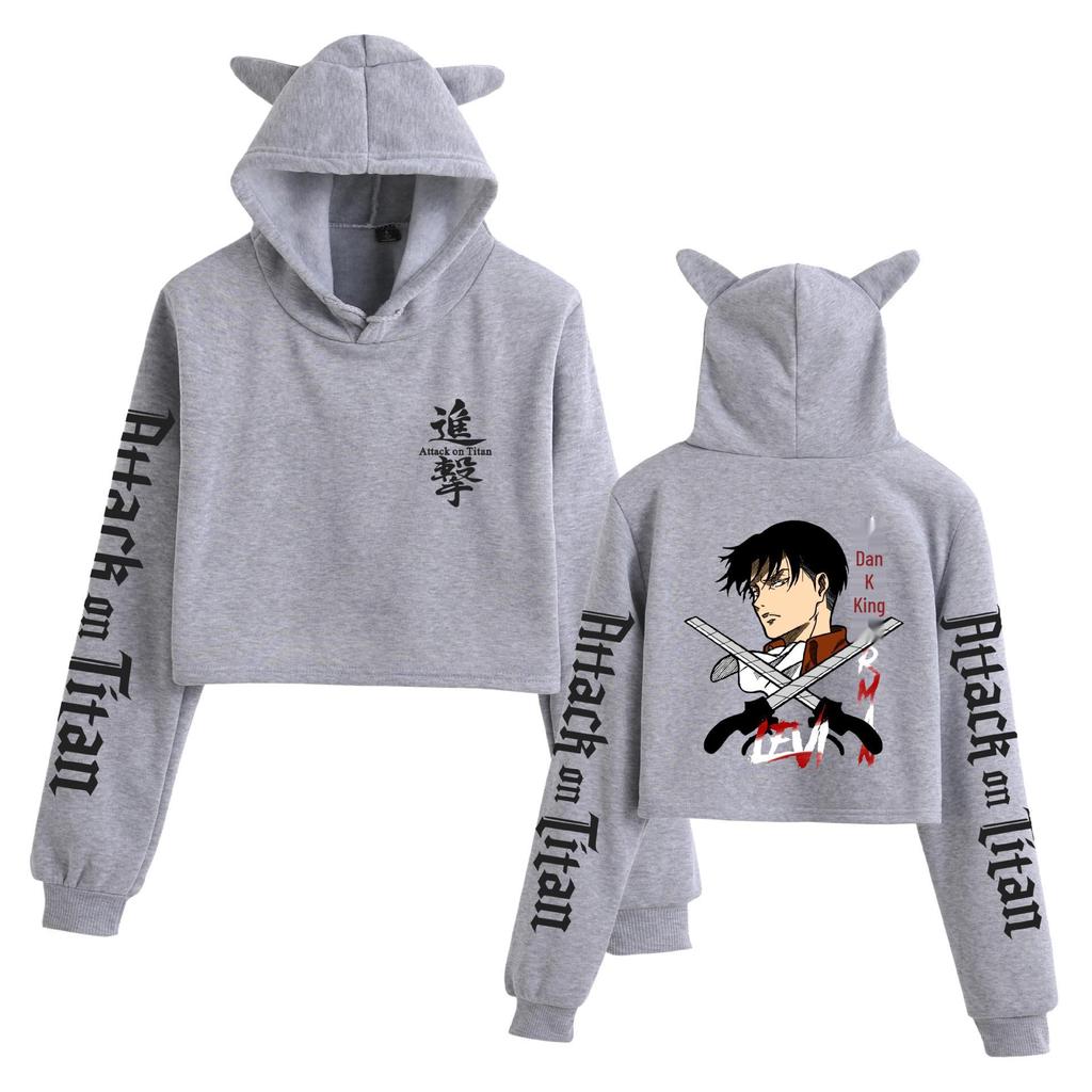 Felpa con cappuccio casual da donna Attack on Titan Shingeki no Kyojin con orecchie da gatto