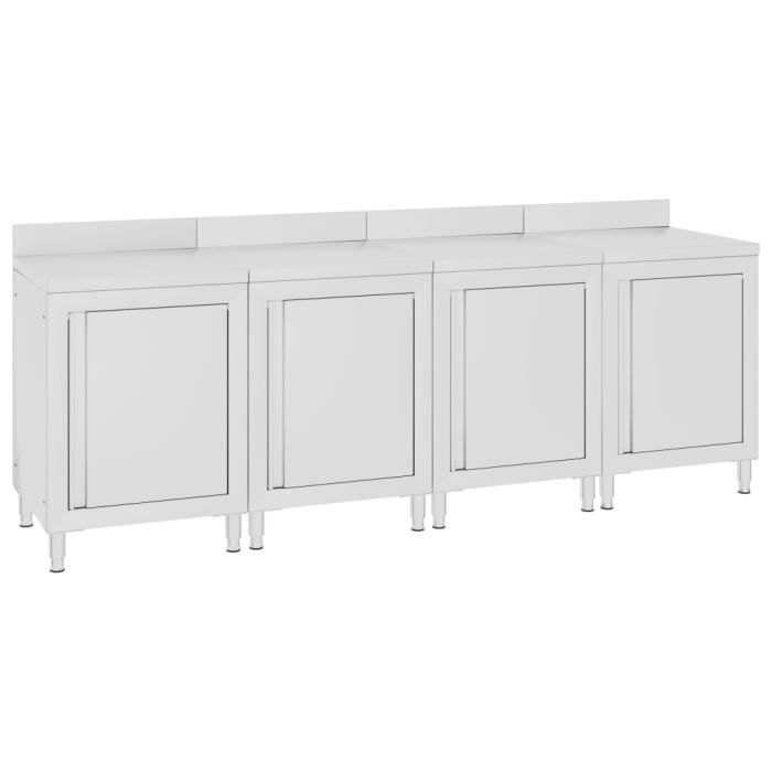 Table de travail commerciale - vidaXL - Inox - 240x60x96 cm - Armoire intégrée - Pieds réglables