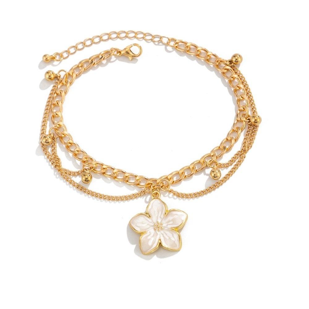 Gold Flower Pendant Anklet Adjustable Beach Jewelry Simple Oil-Dripped Foot Chain  Women