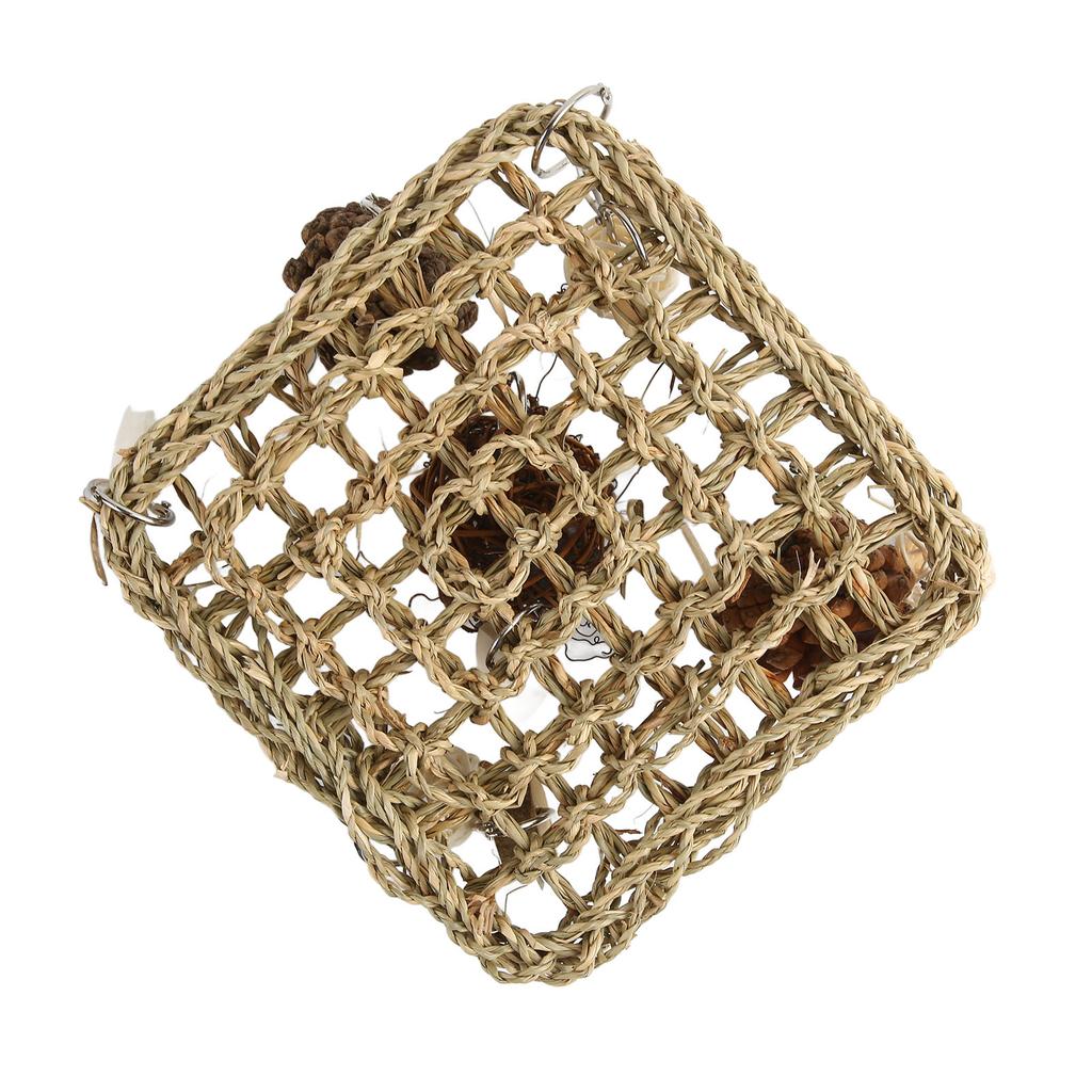 Parrot Climbing Mat Toy Seagrass Woven Bird Hammock Chewing Net with Cuttlefish Bone for Lovebird Cockatiel