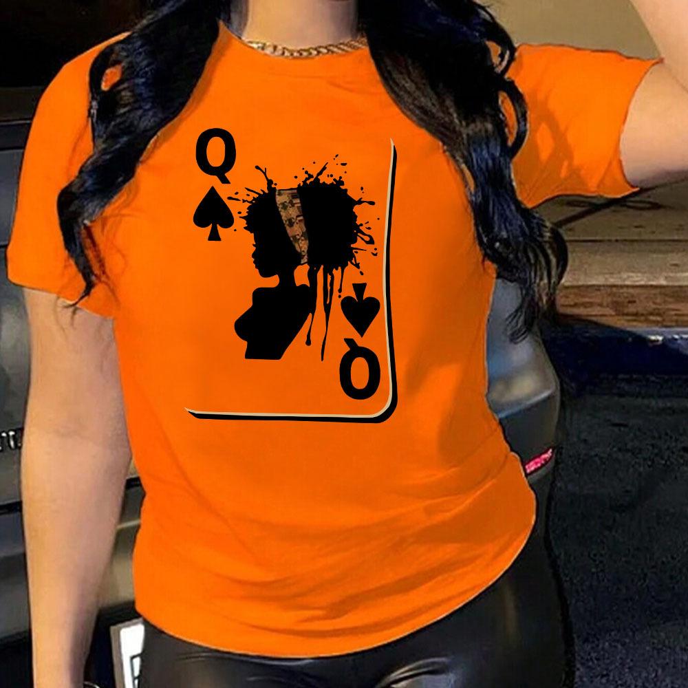 Cotton T-Shirt Short Sleeve Round Neck Women 2d Print Tops