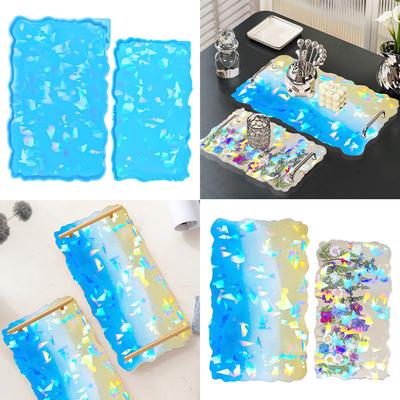Moule de plateau rectangulaire irrégulier avec poignées Moule de moulage de plateau holographique Grands moules en résine pour ornements uniques