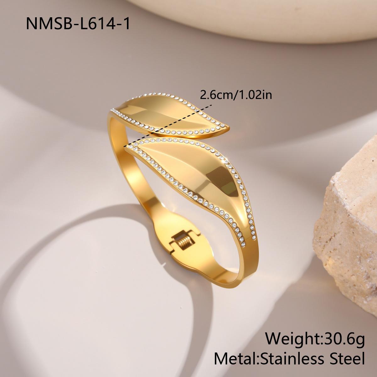 GEMCHIC Women s Rhinestone Leaf Shape Open Cuff Bracelet Stainless Steel Geometric Fashion Bangle Jewelry