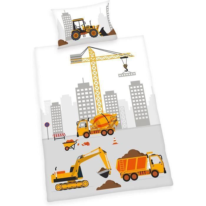 Parure de lit bébé - jana - chantier de construction - réversible - 100 x 135 cm - 40 x 60 cm