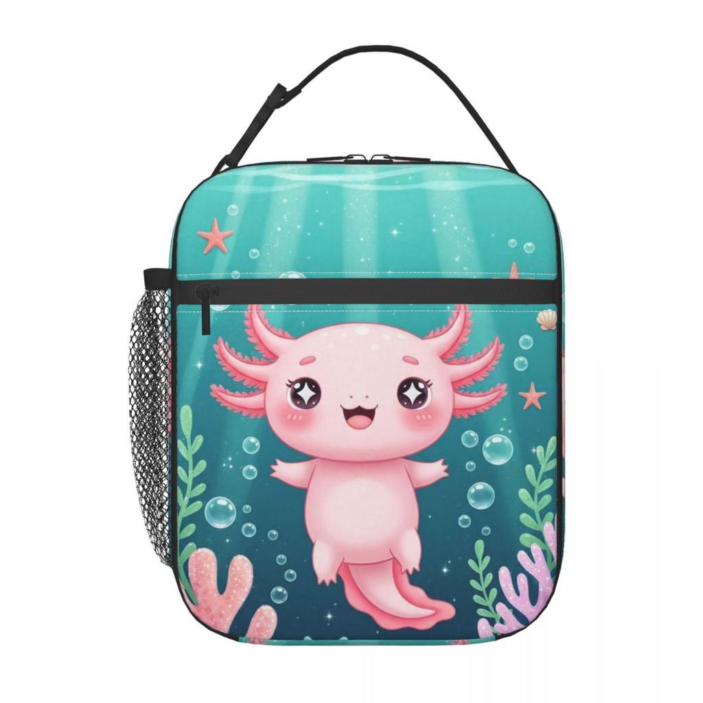 Cartoon Axolotl In Coral Reef Insulated Lunch Bag for Kids School Cooler Thermal Food Box Tote Portable Lunch Boxes Container