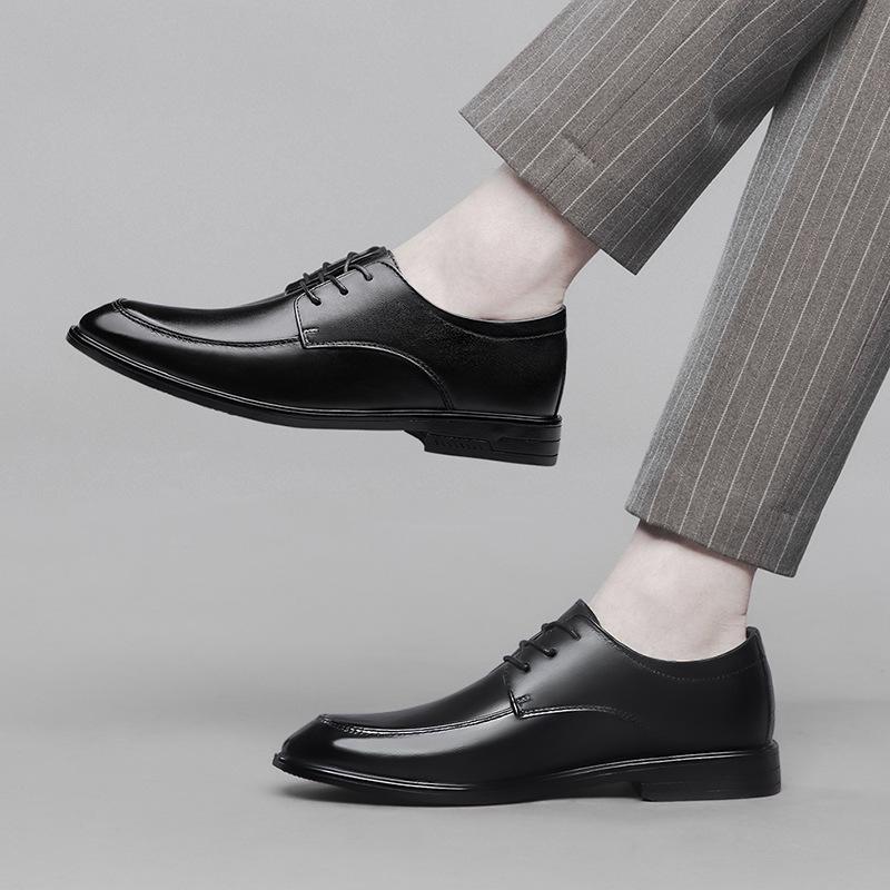 High Quality Men's Leather Casual Shoes Classic Brown Versatile Office Business Shoes Men's Banquet Dress Shoes Lace Up Style