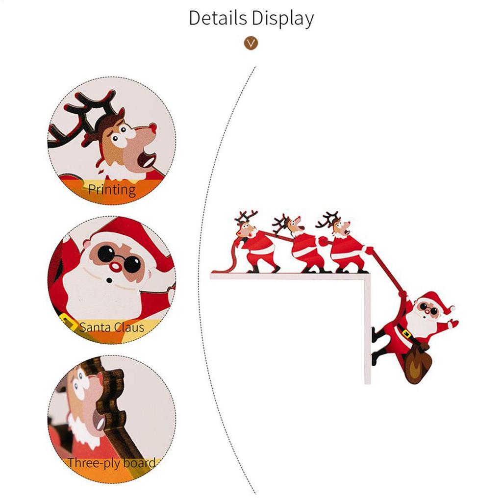 2pcs Christmas door corner decoration Santa Claus Reindeer Wood Ornament Xmas Door Frame Decor for Wall Bedroom House Cabinet