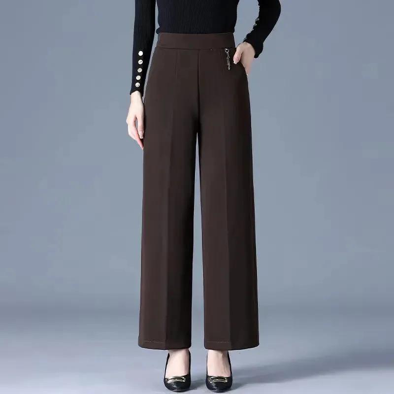 2026 Spring & Autumn High-Waist Plus Size Wide-Leg Casual Pants for Middle-Aged & Elderly Women