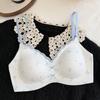 Traceless polka dot floral bra women's small breasts gather without steel ring jelly strip fixed cup comfortable and breathable beautiful back 