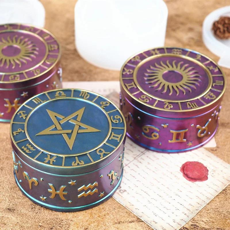 3 Pcs/Set Diy Epoxy Resin Crystal Twelve Constellation Starry Sky Five-pointed Star Storage Box Silicone Mirror Mold